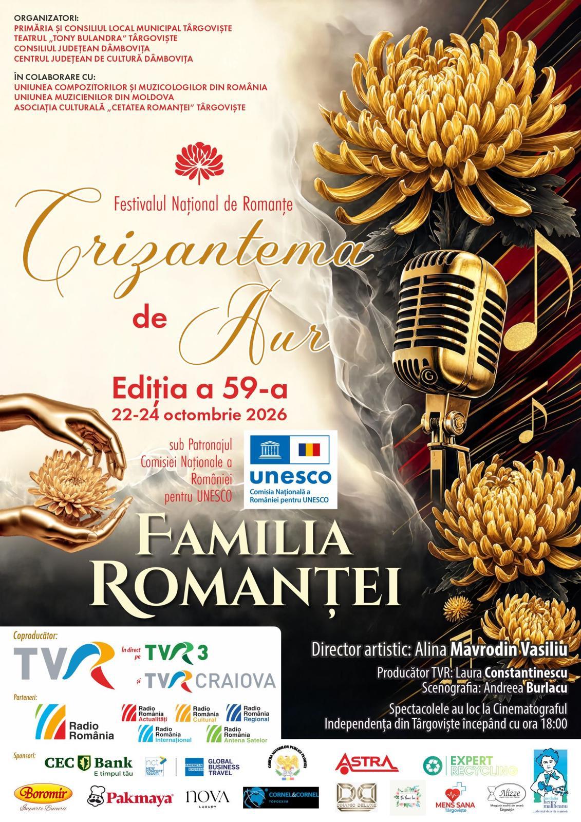 „CRIZANTEMA DE AUR” 2026 – FAMILIA ROMANȚEI, O MOȘTENIRE A SUFLETULUI ROMÂNESC
